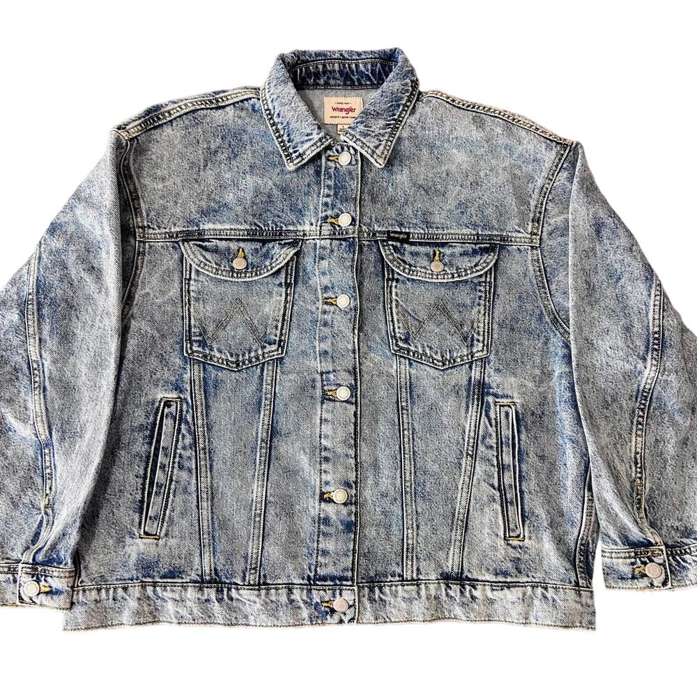 Rockabilly Wrangler Blue Denim Jean Jacket, Blue, Boho Western Women Sz L